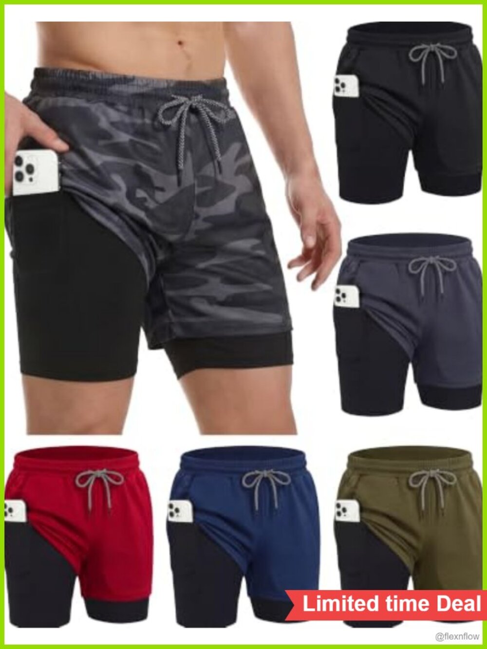 Men's 2-in-1 Workout Running Shorts with Pockets